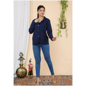 Fabulous Navy Blue Cotton Blend Solid Ethnic Jackets For Women