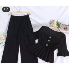 Contemporary Crepe Solid Top and Palazzo Set For Women