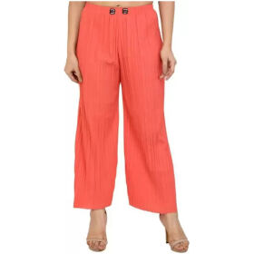 Alday Women Casual Trouser Wrinkle Palazo Freesize Orange