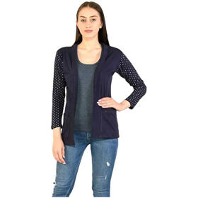 BG ONLINE Women/Girl's Cotton Casual Shrugs with Pocket & Full Sleeves (Navy Blue)