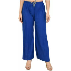 Alday Women Casual Trouser Wrinkle Palazo Freesize Blue