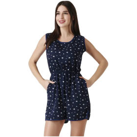 AAKRUSHI Women's knee Lenght Poly crep sleeveless short jumpsuit with 2 side pockets navyblue star