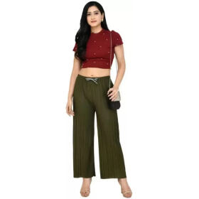 Alday Women Casual Trouser Wrinkle Palazo Green
