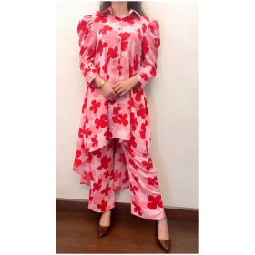 Contemporary Pink Cotton Printed Co-Ords Sets For Women