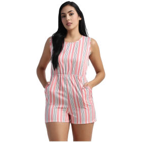 AAKRUSHI Women's knee Lenght Poly crep sleeveless short jumpsuit with 2 side pockets light pink