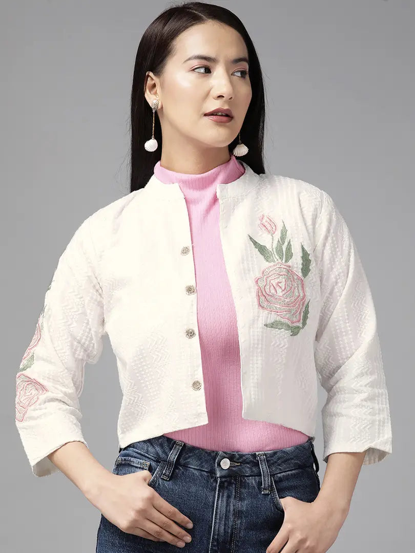 5bccd37f-419a-4e5e-b1a6-24f080d4634f_17769822-originnm80prcnt Aarika Womens White Color Embroidered Ethnic Jakcet
