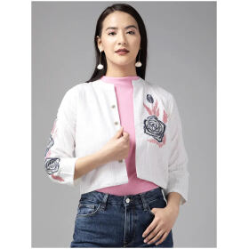 Aarika Womens White Color Embroidered Ethnic Jakcet