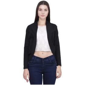 Craftly Women Jacket Style Shrug Black…