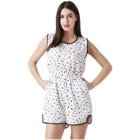 AAKRUSHI Women's knee Lenght Poly crep sleeveless short jumpsuit with 2 side pockets white star