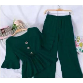 Contemporary Crepe Solid Top and Palazzo Set For Women