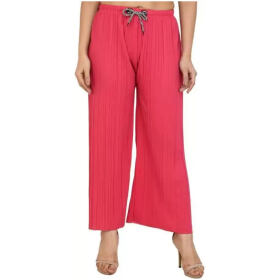 Alday Women Casual Trouser Wrinkle Palazo Freesize Pink