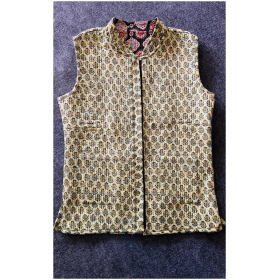 Fabulous Golden Cotton Blend Printed Ethnic Jackets For Women