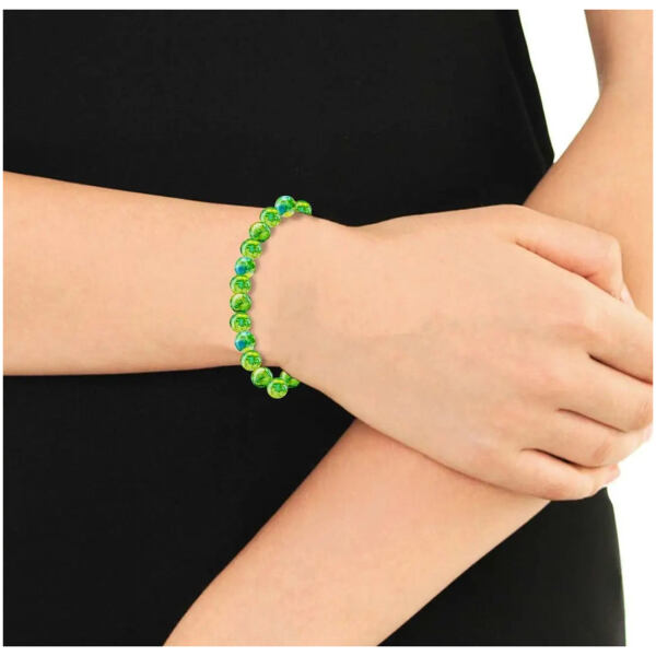 Uniqon (Stretchable) Green Color 8mm Moti Bead Pearl Natural Feng-Shui Healing Howlite Crystal Gem Marble Stone Elastic Wrist Band Bracelet For Boy's  Girl's