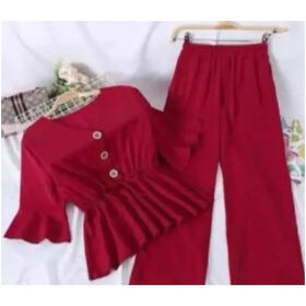 Contemporary Crepe Solid Top and Palazzo Set For Women