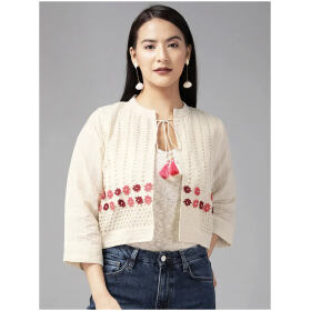 Aarika Womens Cream Color Solid Ethnic Jakcet