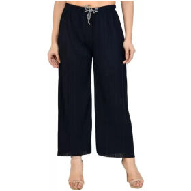 Alday Women Casual Trouser Wrinkle Palazo Freesize Black